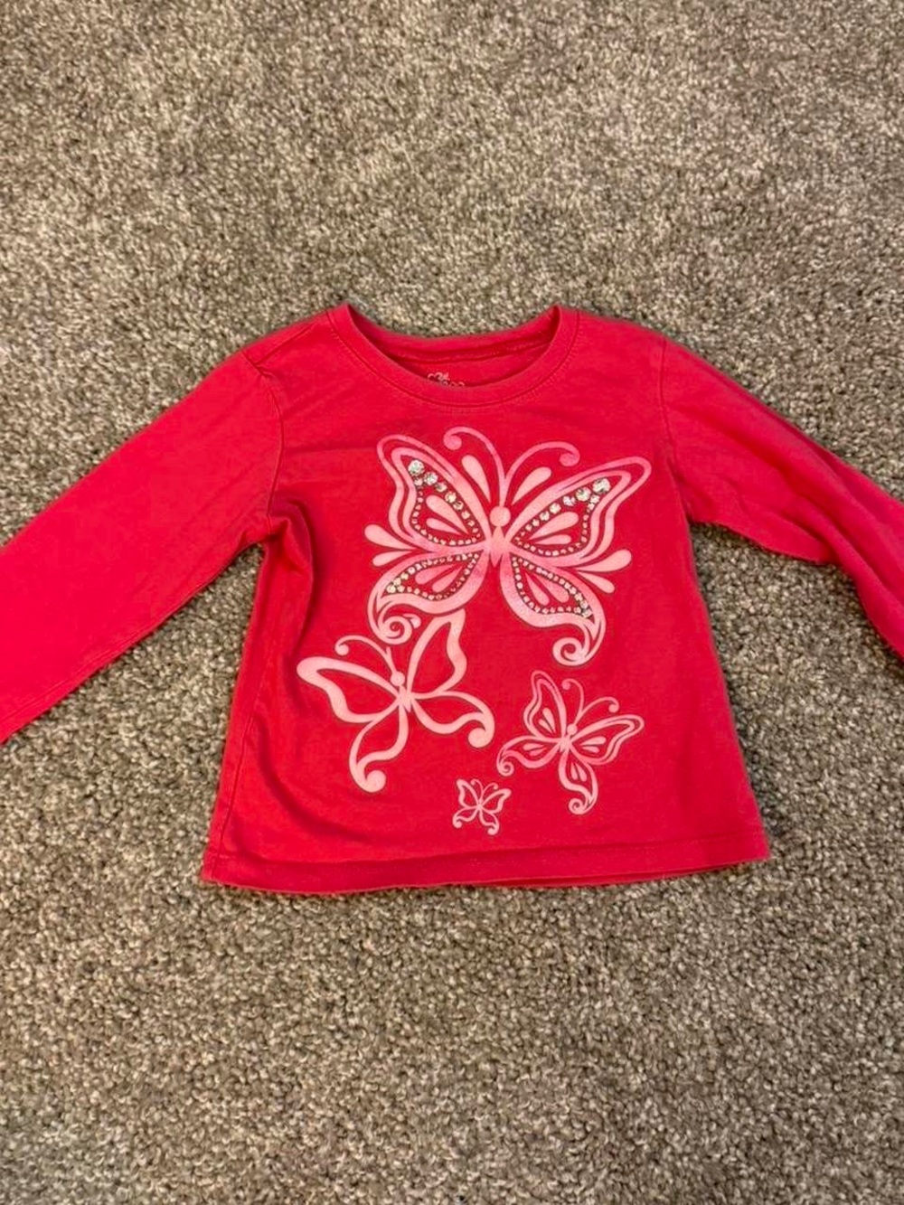Girls' Red Butterfly Long-Sleeve Top